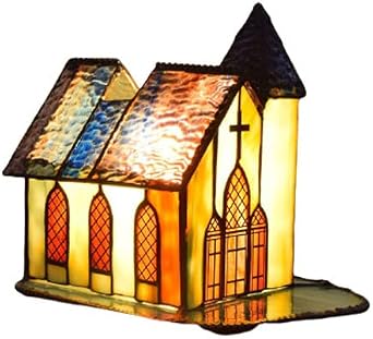 Tiffany Style Small House Styling Table Lamp,Vintage Creative Stained Glass Table Light,Living Room Bedroom Bedside Nightstand Farmhouse Hotel Night,Small house shape a