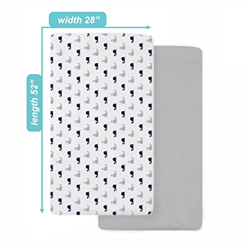 Image of American Baby Company 2 Pack Fitted Crib Sheets 52x28 inch, Navy Whale and Gray | 100% Natural Cotton Crib and Toddler Bed Sheets, Soft, Breathable & Hypoallergenic, Gentle on Skin, Neutral for Boys & Girls