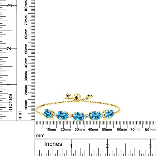 Gem Stone King 18K Yellow Gold Plated Silver Oval Swiss Blue Topaz and White Topaz Tennis Bracelet For Women (7.84 Cttw, Gemstone Birthstone, Fully Adjustable Up to 9 Inch)3