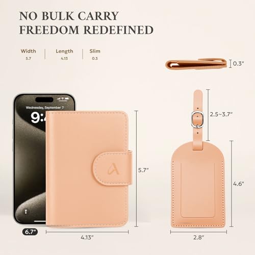 Image of ALLIVE Rfid Passport Holder for Travel Women, Rfid Passport Cover Wallet, Genuine Leather Passport Holder for Travel with AirTag Hidden, Gift Set with Luggage Tag in Premium Gift Box (Beige)