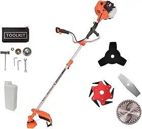 Roçadeira a Gasolina Profissional com Motor de 75CC, Potência de 3HP, Equipada com Lâmina de 6 Pontas, 2 Pontas Facão e Disco de 80 Dentes, Inclui Kit Completo de Acessórios para Trabalho Eficiente