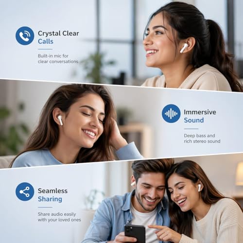 Image of Wireless Bluetooth Earbuds with Fast Pairing, ANC Mic, Hi-Fi Stereo Sound, Touch Control, Type-C Charging Case, IPX5, TWS Earphones for Calling, &Gaming Music