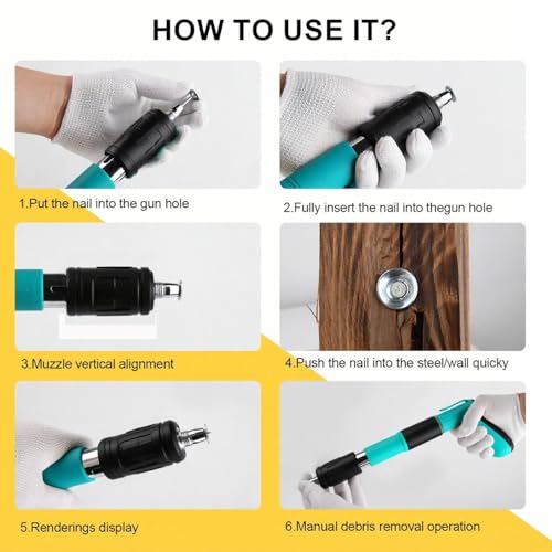 Image of SONEE Concrete Nail Gun Kit, 5 Speed Adjustable Manual Nail Gun for Concrete, Woodworking Decoration Nailer Gun, Wall Fastening Tool (Green)