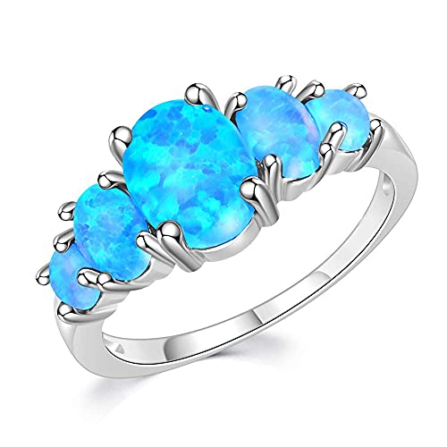 CiNily Blue Fire Opal Silver Plated Women Jewelry Gemstone Ring Size 9