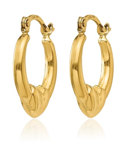 14K Solid Yellow Gold Heart Love Friendship Huggie Small Hoop Earrings3