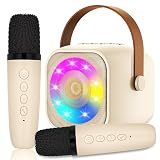 Karaoke Maschine mit 2 Drahtlosen Mikrofonen, Mikrofon Kinder Tragbare, Bluetooth Karaoke Elektronisches Spielzeug mit LED-Lichteffekten, Geschenke für Alter 3-18 Kinder, Jungen, Mädchen