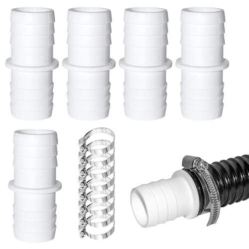 4 Stück Pool Schlauchverbinder mit 8 Stück Edelstahl Schlauchschellen Poolschlauch Verbinder 32mm Pool Schlauchadapter Doppelschlauchtülle Set für Garten und Schwimmbadschläuche