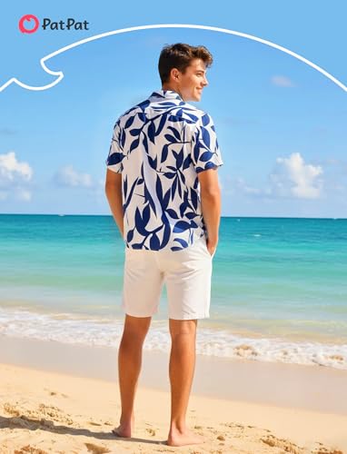 Image of PATPAT Couples Matching Outfits Hawaiian Women Dresses & Men Shirts | Matching Cruise Outfits for Couples, Beach Vacation Outfits, Spaghetti Strap Midi Sundress, Men Boho Tropical Print Shirt