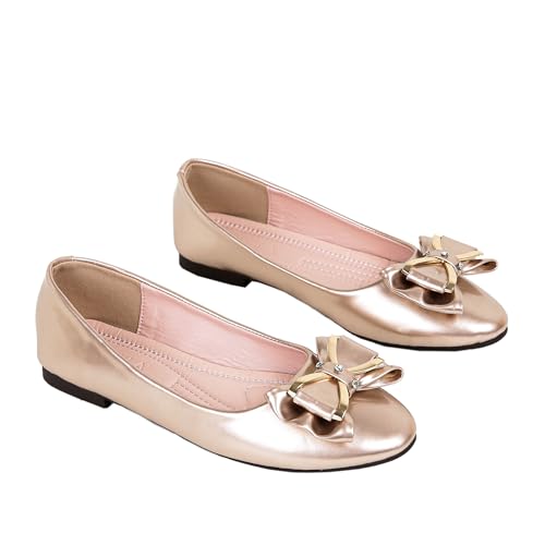 Women's Round Toe Leather Flats Cute Bow Ballet Flats Dress Shoes Comfort Slip on Flat Shoe4