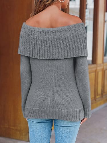 Image of Saodimallsu Womens Off The Shoulder Sweaters Oversized Long Sleeve Loose Ribbed Knit Fall Trendy Pullover Tops