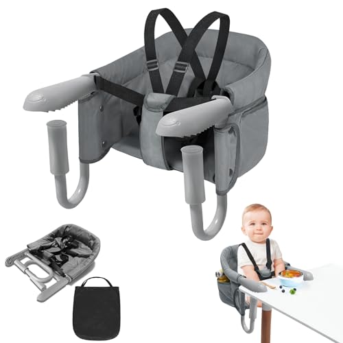 ACXIN Tischsitz Babysitz Hochstuhl inkl. Transporttasche Hochwertiger Kinderhochstuhl Mobiler Hochstuhl für Restaurants Reise & Co Belastbar bis 15 kg (Grau)