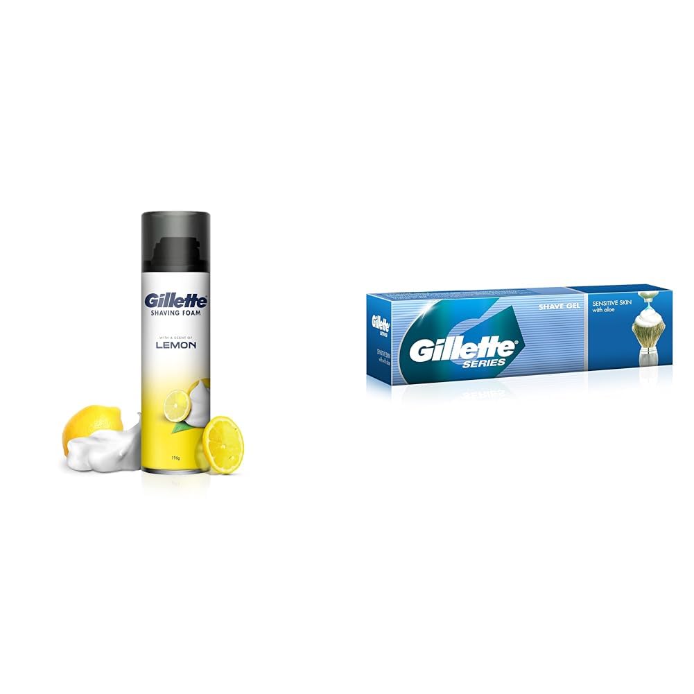 Gillette Classic Lemon Lime Pre Shave Foam - 196 Gm & Sensitive Pre Shave Gel Tube - 60 Gm