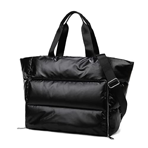 Bolsa Puffer, bolsas femininas grandes de designer, bolsa de ombro macia de inverno bolsa de ombro feminina bolsa de ioga fitness bolsa de viagem (preto), Preto, Large