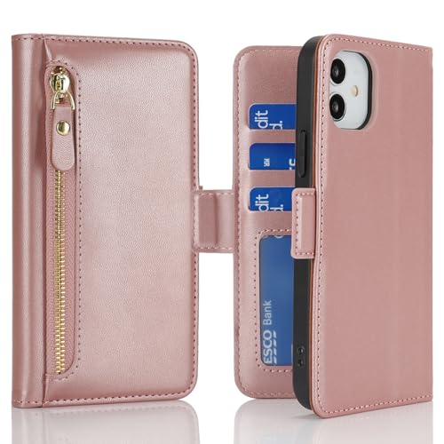 Coque pour iPhone 11 avec Porte Cartes Havaya Étui Portefeuille Pochette zippée Or Rose