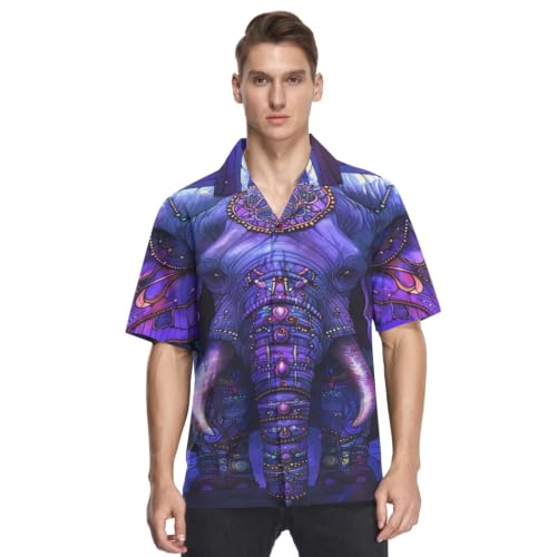 Chemise Hawaïenne Homme Décontractée Motif Éléphant Violet d'Été Plage