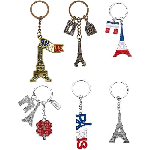 6 Schlüsselanhänger mit 6 Paris-Motiven u.a. Eiffelturm, Arc de Triomphe, Schlüsselring Inklusive Cover