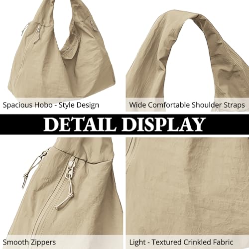 Image of Slouchy Tote Bag for Women Large Nylon Shoulder Bag with Multiple Pockets Crescent Bag Underarm Hobo Bag for Travel Gym