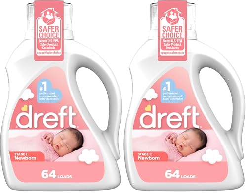Image of Dreft Stage 1: Newborn Hypoallergenic Liquid Baby Laundry Detergent (HE), Natural for Baby, Newborn, or Infant, 100 Ounces (64 loads) (Pack of 2)