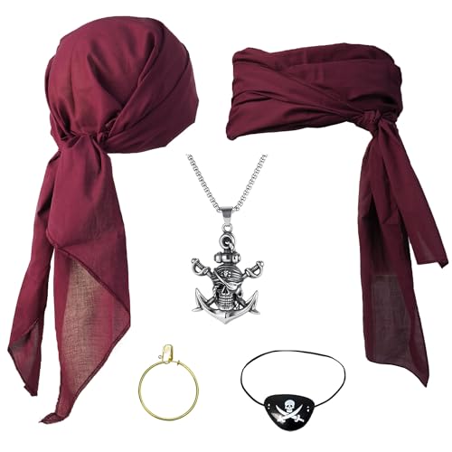 Cotton Pirate Costume Accessories Set for Men And Women Head Scarf Sash Belt Dress With Earring And Necklace