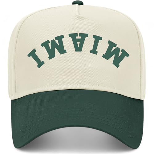 Miami Upside Down Reversed Vintage Trucker Hat | Premium Snapback Baseball Hat for Men & Women (US Alpha One Size Green/Natural)