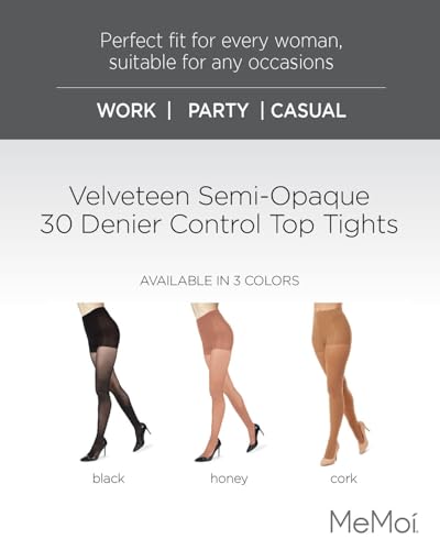MeMoi Velveteen Semi Opaque Tights, Comfortable and Lightweight Control Top Tights, 30 Denier - Sizes S-Q22