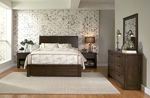Roundhill Furniture Sedona 5-Piece Wood Bedroom Set, Panel Bed with Dresser, Mirror, Two Nightstands, King, Espresso