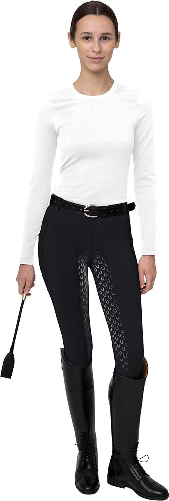 THE WHITE SHOP Horse Riding Pants,Women Equestrian-Breeches,Ladies Training Horseback Riding Tights Full Seat Silicone Pockets