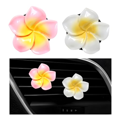 Image of Wevdn 2PCS Flower Car Air Vent Clips, Colorful Tropical Flower Air Freshener Vent Clips with Aromatic Pad, Air Conditioning Outlet Clip Plumeria Flower Decoration (White+Pink)
