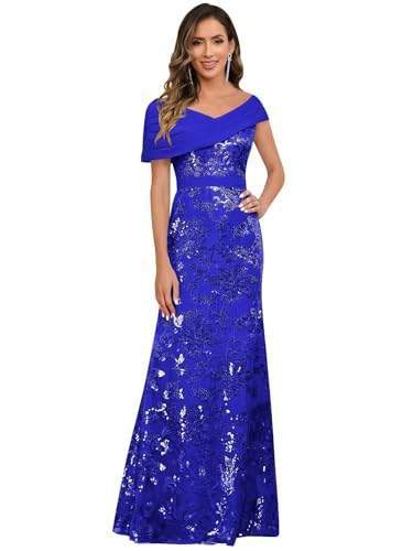 Image of VCCICANY Sequin Mermaid Mother of The Bride Dresses for Women Chiffon Off Shoulder Ruched Long Formal Evening Gowns