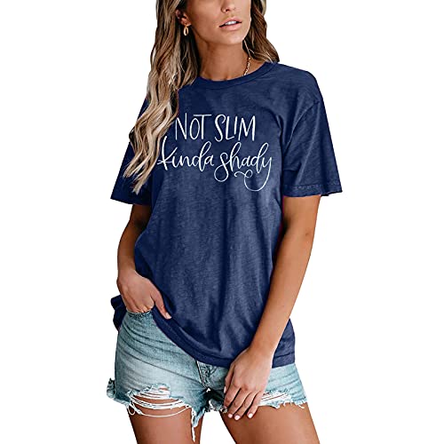 FASHGL Not Slim Kinda Shady T Shirt Women Inspirational Causal Tee (Blue, XL)