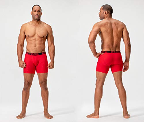 Devops Men's Perfomance Cool Dry Mesh Underwear Boxer Trunk 6-Inch Brief (3 Pack) (Large, Black-Red-Steel) #TOP3