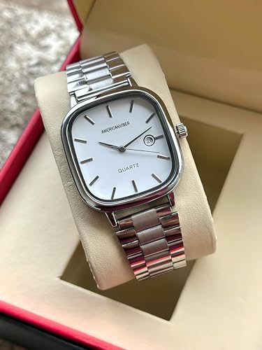 AMERICANVIBER Store AMERICANVIBER Men's Silver Watch, White - Image 4
