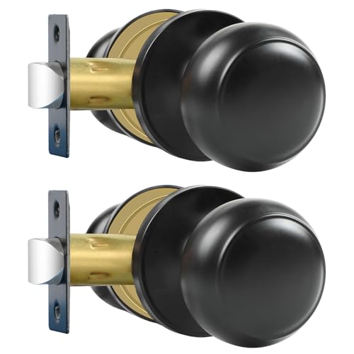 RAZCC Passage Door Knobs, 2 Pack Matte Black Door Knobs, for Hallway & Closet Non-Locking Interior Round Door Handles Keyless Reversible for Left Right Handed Doors by RAZCC - Used condition - US$16.30