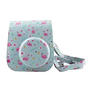 Shopizone Protective Soft PU Leather Camera Case Bag Compatible with Fujifilm Instax Mini 11 Instant Film Camera with Shoulder Strap(Flamingo Blue)