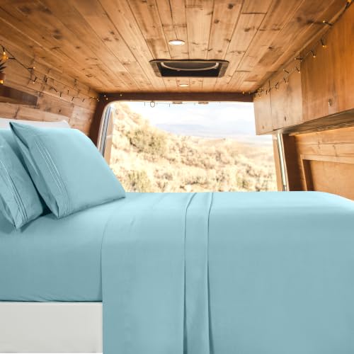 Image of Elegant Comfort Luxury 1500 Premium Hotel Quality Microfiber 4-Piece Sheet Set - Wrinkle Resistant, All Around Elastic Fitted Sheet, Deep Pocket up to 16 inch, RV Short Queen, Aqua