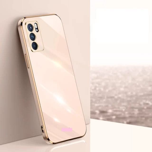 Image of Apurb Store for Oppo A16 Plating Square Gold Frame Phone Case Luxury Soft Silicone Back Cover (for Oppo A16, Pink)