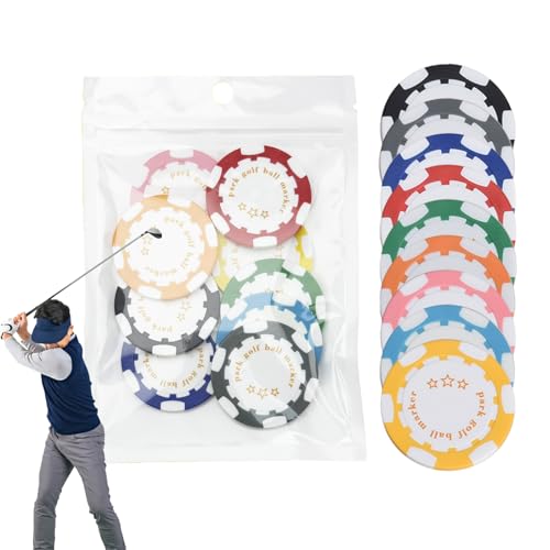 ポーカーチップゴルフボールマーカー - メンゴルファー向けの9xスポーツマーカーセット、ユニークなパッティンググリーンツール|屋外コートの使用のための明るい色のゴルフアクセサリー、コンパクトな収集可能なチップ、大人への理想的な贈り物