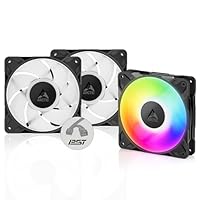 ARCTIC P12 Pro A-RGB (3 Stück) - Leistungsstarker Premium PC Lüfter, 120 mm PWM Case Fan mit Y-Kabelsplitter, 600–3000 rpm, 0 rpm <5% PWM, 5V Digital RGB, Hydrodynamisches Gleitlager, 4-Pin - Schwarz
