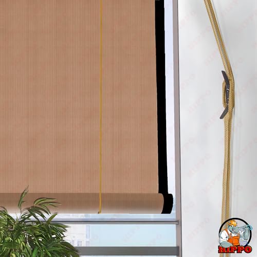 Image of HIPPO Waterproof Balcony Chick Blind W-3FT X H-5FT Sun, Rain & Dust Protection Rope Mechanism Roll Up Down Outdoor Bamboo Shade for Home Window, Restaurant, Hotel, Resort (Bamboo-Mocha, 1 PC)