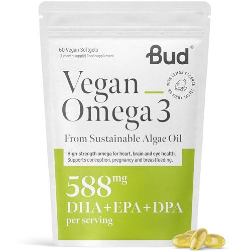 Vegan Omega 3 Supplements - High-Strength DHA EPA & DPA - Premium Plant-Based Algae Oil Omega 3 - Omega Supports Brain, Eye & Heart Health - 60 Omega 3 Vegan Capsules (1 Month Supply)