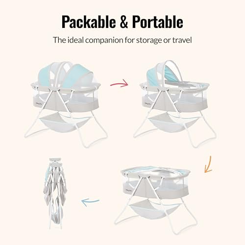 Dream On Me Karley Bassinet, Award Winner Lightweight Travel Baby Bassinet, Foldable Bedside Sleeper, Adjustable Double Canopy, Spacious Design, Soft Fabric, Storage Basket – Blue and Grey - Image 6