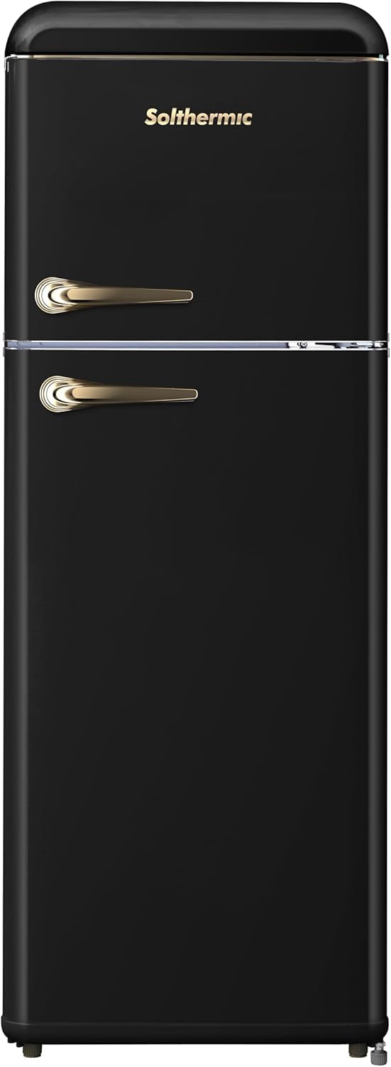SOLTHERMIC PACK 3 EN 1 NEGRO RUSTICO ACABADOS DORADOS F5S04E3RB TODA ELECTRICA 50 CM + CAMPANA DECORATIVA DE 60 CM H60PR + frigorifico RETRO 2P