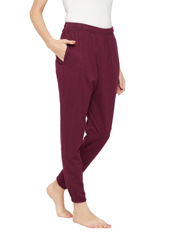 Image of Clovia Women's Cotton Splatter Print Joggers In Maroon