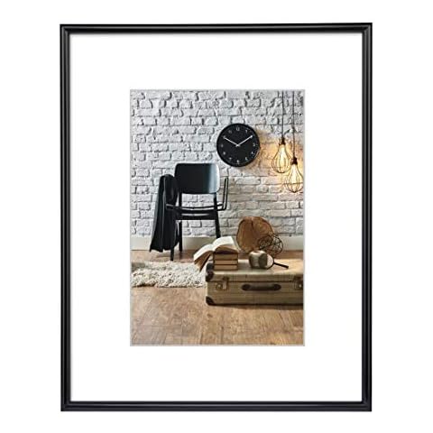 Hama Bilderrahmen Sevilla DIN A3 (29,7x42 cm) (Fotorahmen mit Papier-Passepartout 18x24 cm, Rahmen aus bruchsicherem Kunststoff Glas zum Aufhängen) schwarz Cover