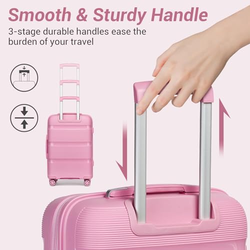 Image of Kono Carry On Luggage 24 Inch Checked-Medium Hard Shell Travel Trolley 4 Spinner Wheels Lightweight Polypropylene Suitcase with TSA Lock, Pink