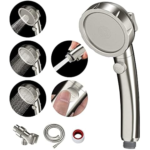 MIAOHUI Modern Handheld Shower Head with On Off Switch, High Pressure Shower Head with Handheld, 3 Spray Settings Removable Shower Head with Hose, Angle Adjustable Shower Bracket (Brushed Nickel) Cover