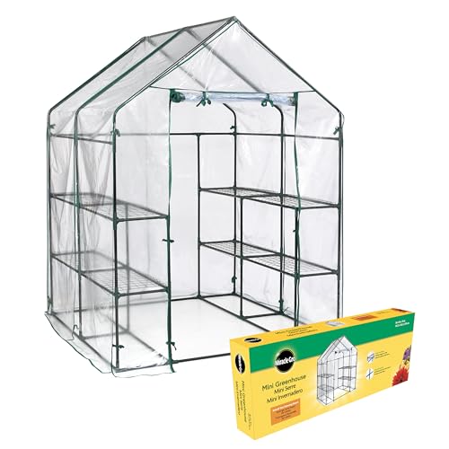 Miracle-GRO 4'8' x 4'8' x 6'5' Outdoor Mini Walk-in Greenhouse Plant Tent, All-Season Small Walk-in Plant Growth Accelerator with 8 Wire Shelves, Clear