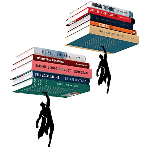 Image of Floating Bookshelf - 2x Supershelf - Invisible Hanging Wall Shelf for Books