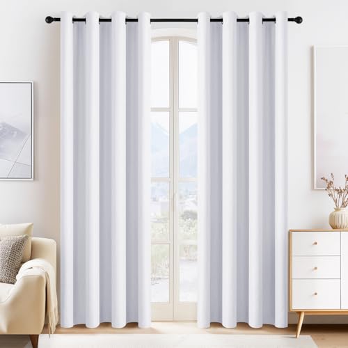 Image of PONY DANCE Pure White Blackout Curtains for Bedroom 84 Inch Length 2 Panels Set, Privacy Thermal Insulated Room Darkening Grommet Drapes for Living Room Window, W34 x L84 Inch
