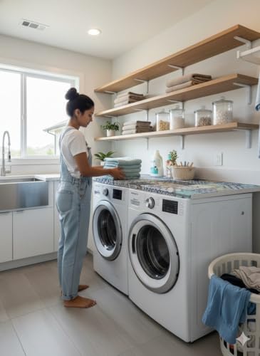 Image of HomeCloud Washing Machine Protective Mat for Top of Washer and Dryer - Non-Slip Waterproof Dust Cover for Laundry & Kitchen (60 x 60) (Multi Navy)